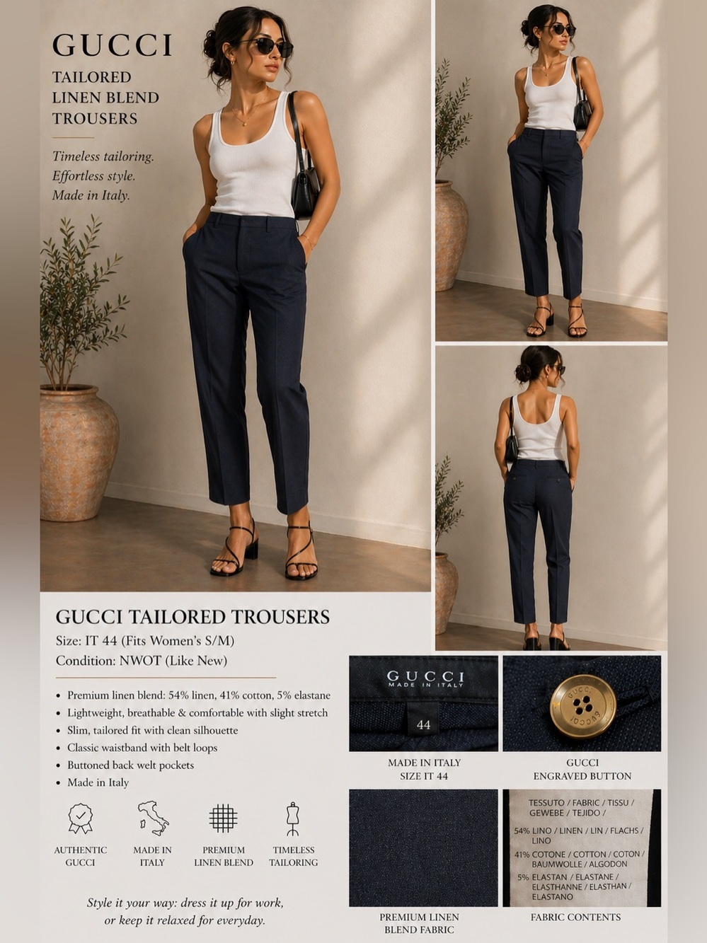 Gucci Linen Blend Woman’s Pant NWOT